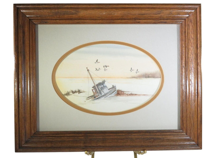 Sunken Boat Waterfowl Watercolor by Thomas C Green (Shane) Portsmouth VA product image for Just Stuff I Sell, clear front view, neutral background, original listing photo, optimized descriptive alt text, centered composition