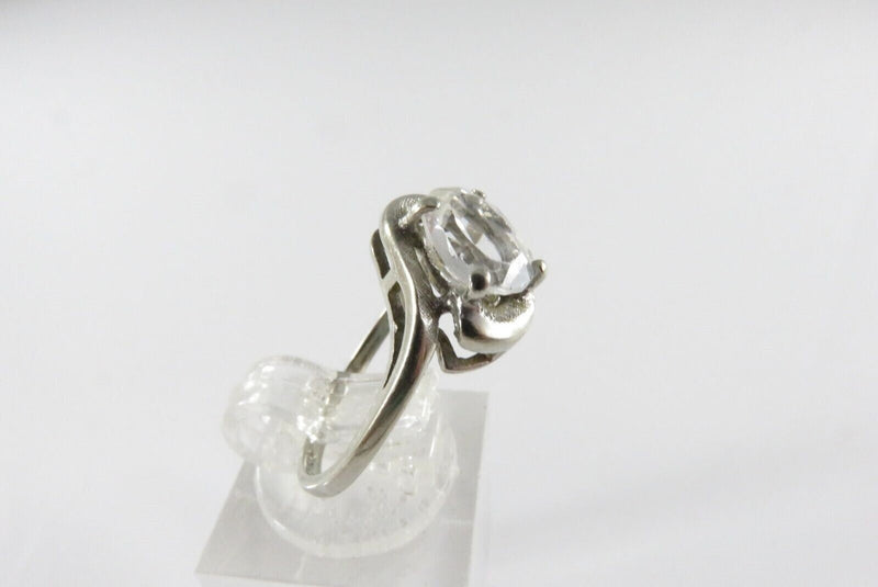 Vintage 10K White Gold Lab Created Quartz Bypass Ring Size 5.5 S-F Inc