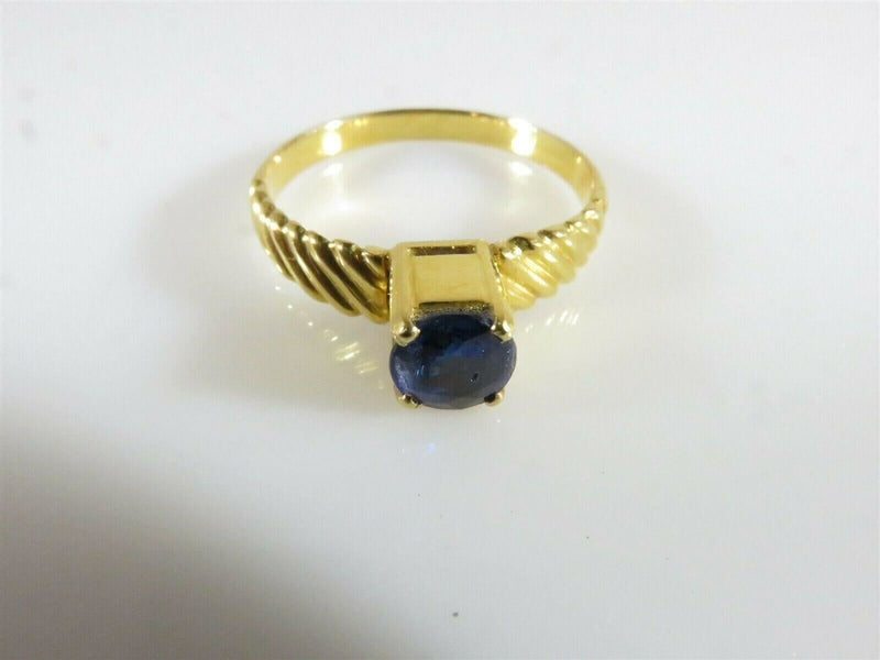 20K Gold .75 Carat Round Cut Natural Blue Sapphire Solitaire Ring Size 9.75
