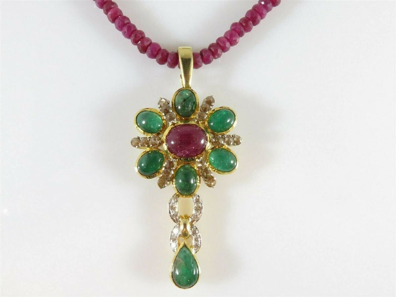 18K Gold 30 Diamond 6 Emerald & Ruby Enhancer With Custom Ruby Necklace product image for Just Stuff I Sell, clear front view, neutral background, original listing photo, optimized descriptive alt text, centered composition