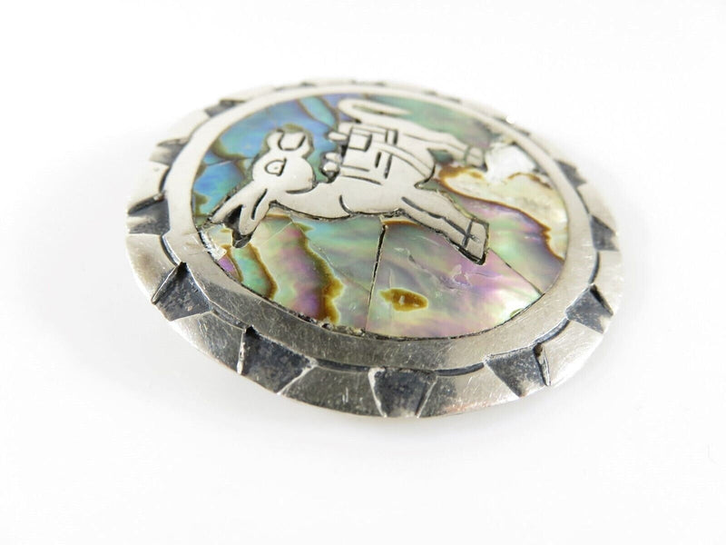 Vintage 925 Fancy Pack Mule Brooch Abalone Inlay Taxco FCA Eagle 3 Pendant product image for Just Stuff I Sell, clear front view, neutral background, original listing photo, optimized descriptive alt text, centered composition variant 3