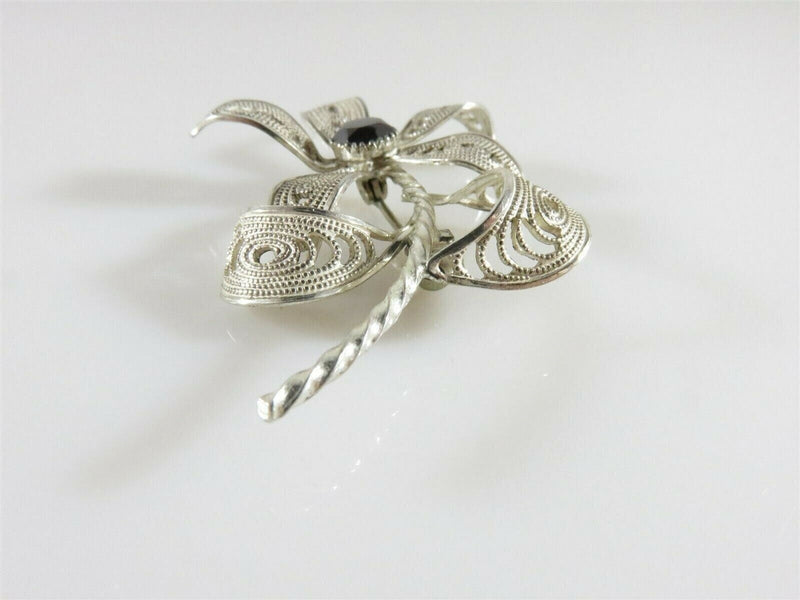 Lovely Sterling Silver Wire Filigree Twisted Wire Brooch Faceted Hematite Stone product image for Just Stuff I Sell, clear front view, neutral background, original listing photo, optimized descriptive alt text, centered composition variant 2