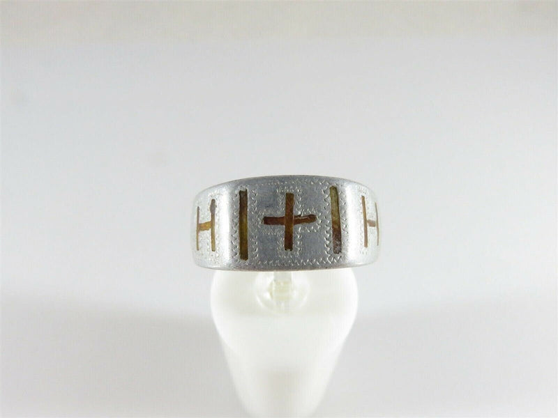 Rare Victorian Era Aluminum Men's Letter H Signet Ring Inlaid Chamfered Size 10. product image for Just Stuff I Sell, clear front view, neutral background, original listing photo, optimized descriptive alt text, centered composition