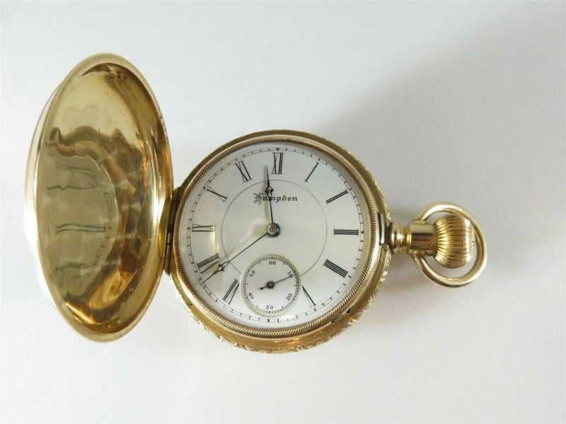 14K Gold 1888 Victorian Size 6S Hampden Hunter Cased Pocket Watch product image for Just Stuff I Sell, clear front view, neutral background, original listing photo, optimized descriptive alt text, centered composition variant 7