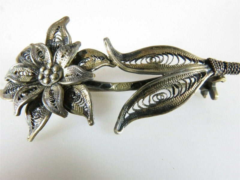 Lovely Delicate Filigree Floral Pin 900 Silver Hallmarked product image for Just Stuff I Sell, clear front view, neutral background, original listing photo, optimized descriptive alt text, centered composition variant 3