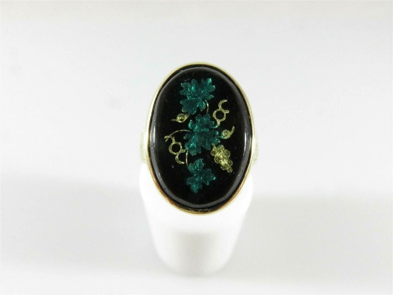 Antique 14K Statement Ring Enameled Leaf Grape Design with Chamfered Band Sz 6 product image for Just Stuff I Sell, clear front view, neutral background, original listing photo, optimized descriptive alt text, centered composition variant 2