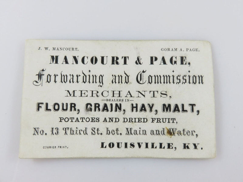C1880 Mancourt & Page Forwarding and Commission Merchants Calling Card Louisvill product image for Just Stuff I Sell, clear front view, neutral background, original listing photo, optimized descriptive alt text, centered composition