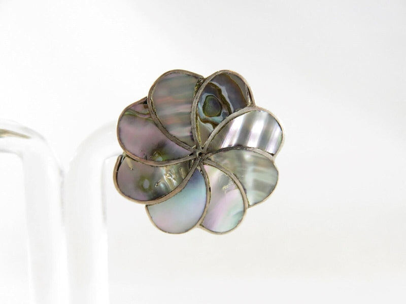 Pinwheel Flower Form Abalone & Sterling CBL Taxco Mexico Screw Back Earrings product image for Just Stuff I Sell, clear front view, neutral background, original listing photo, optimized descriptive alt text, centered composition variant 3