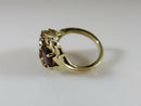 14K Gold Ring with 3 Oval Garnets & 6 Round Garnet Accents Mid-Century Sz 5