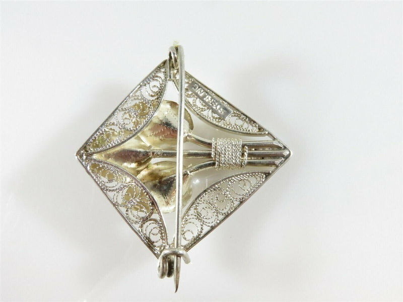Vintage Diamond Shaped Sterling Silver Pierced Filigree Calla Lily Brooch product image for Just Stuff I Sell, clear front view, neutral background, original listing photo, optimized descriptive alt text, centered composition variant 6