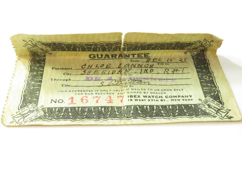 Rare Art Deco Ibex Watch Company Leatherette Watch Box with Receipt & Warranty C