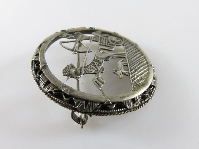 Egyptian Revival Ancient Chariot Dog Scene Art Deco Pierced 800 Silver Pin product image for Just Stuff I Sell, clear front view, neutral background, original listing photo, optimized descriptive alt text, centered composition variant 3