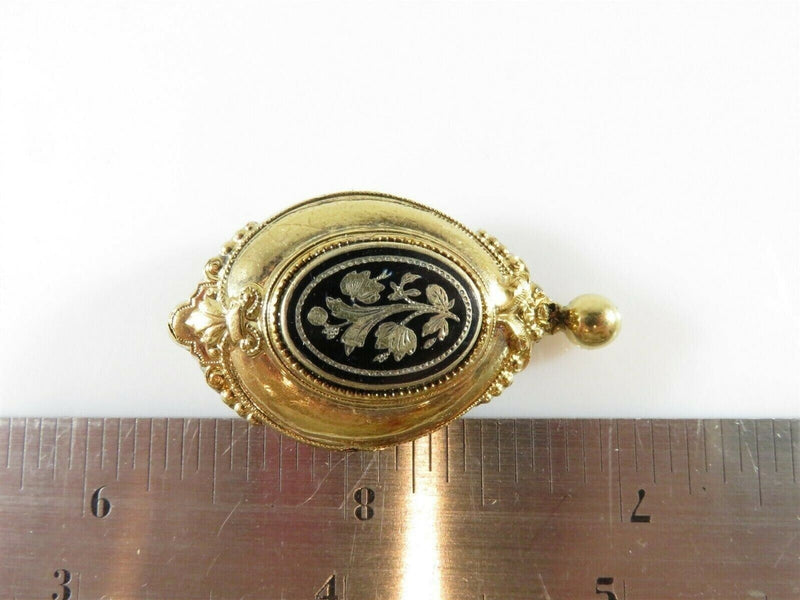 Victorian Gold Filled Floral Taille d'épargne Brooch with Dangle