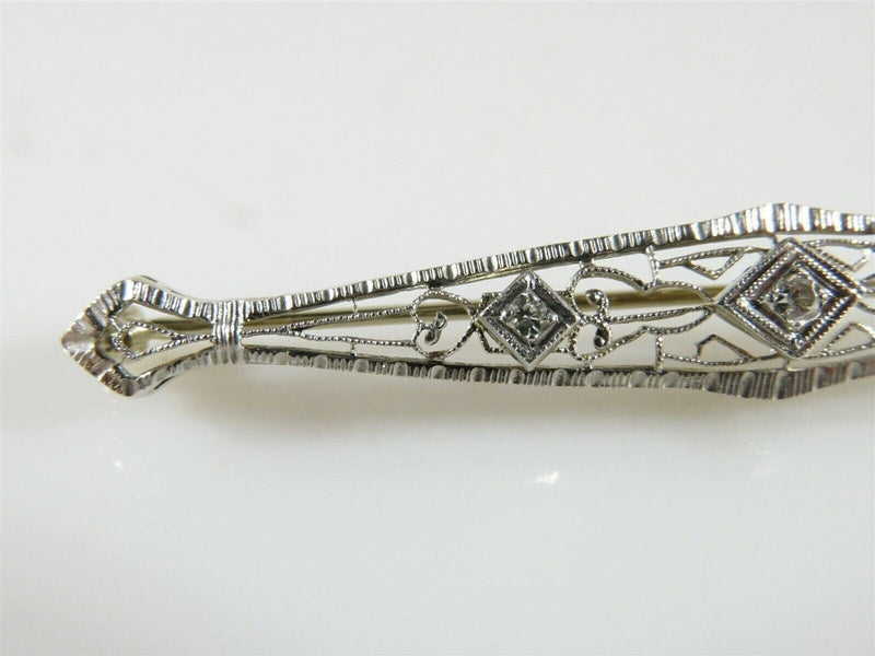 Art Deco White Gold Diamond Filigree Bar Brooch 14K – Antique Pin