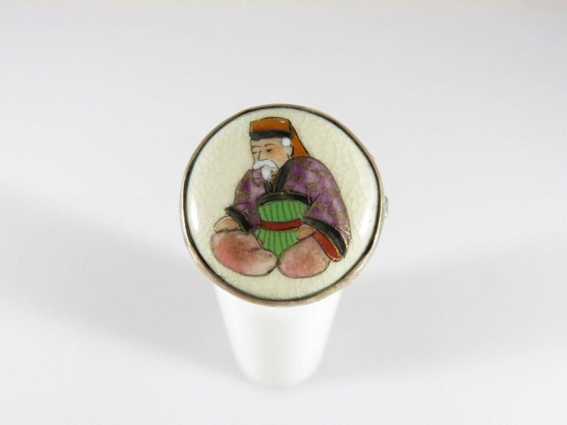 Beautiful Antique Style Japanese Satsuma Sterling Ring Seated God Immortal product image for Just Stuff I Sell, clear front view, neutral background, original listing photo, optimized descriptive alt text, centered composition variant 8