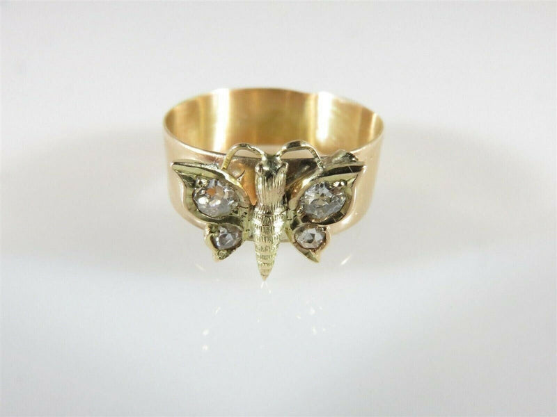 Outstanding Antique 14K Gold Diamond Figural Butterfly Ring Cigar Band Rose OMC product image for Just Stuff I Sell, clear front view, neutral background, original listing photo, optimized descriptive alt text, centered composition variant 5