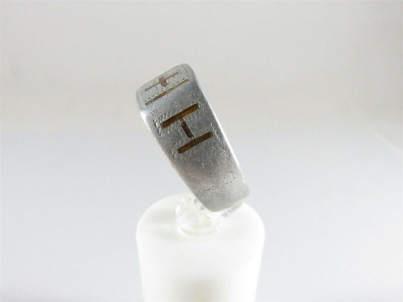 Rare Victorian Era Aluminum Men's Letter H Signet Ring Inlaid Chamfered Size 10. product image for Just Stuff I Sell, clear front view, neutral background, original listing photo, optimized descriptive alt text, centered composition variant 3