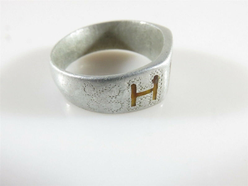 Rare Victorian Era Aluminum Men's Letter H Signet Ring Inlaid Chamfered Size 10. product image for Just Stuff I Sell, clear front view, neutral background, original listing photo, optimized descriptive alt text, centered composition variant 11