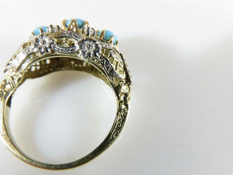 Antique 14K Yellow White Filigree Turquoise Diamond Art Nouveau Ring Size 4.75 product image for Just Stuff I Sell, clear front view, neutral background, original listing photo, optimized descriptive alt text, centered composition variant 9