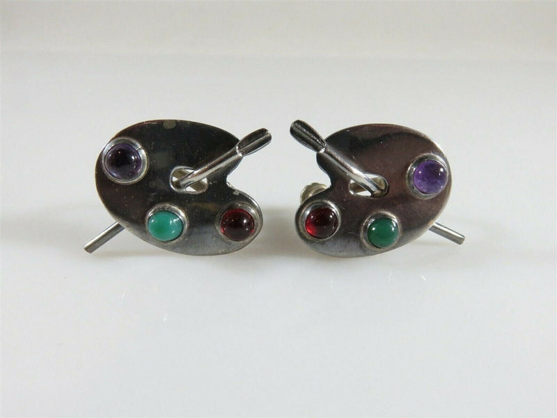 Amethyst & Glass Artist Palette Board Earrings by Artisan Shop Maricela 925 product image for Just Stuff I Sell, clear front view, neutral background, original listing photo, optimized descriptive alt text, centered composition