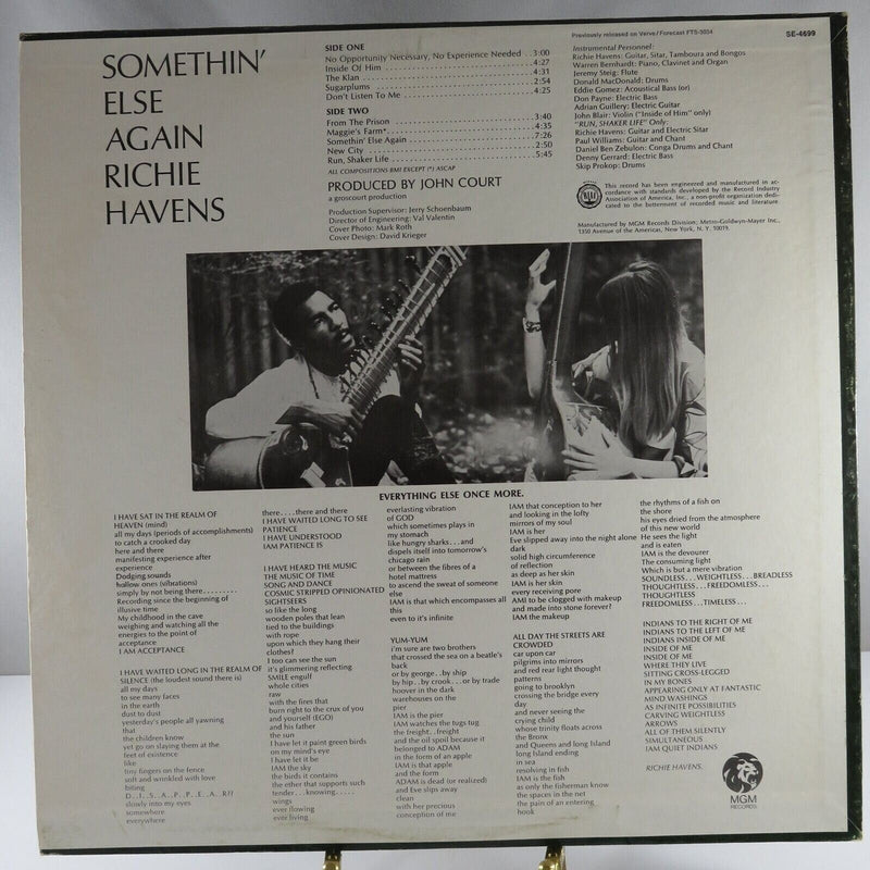 Richie Havens Somethin' Else Again Reissue MGM Pressing SE 4699 MGM Records product image for Just Stuff I Sell, clear front view, neutral background, original listing photo, optimized descriptive alt text, centered composition variant 5