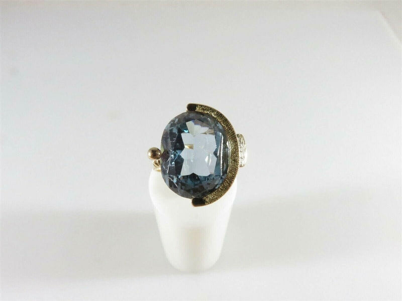 14K Mid Century Celestial Themed Oval Blue Topaz Solitaire Ring Size 6.5 product image for Just Stuff I Sell, clear front view, neutral background, original listing photo, optimized descriptive alt text, centered composition