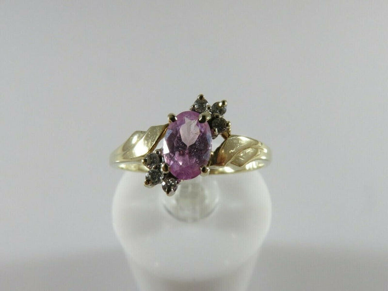 Oval Pink Solitaire Stone 10K Ring w/ 6 CZ Accents Size 5.75 10K Yellow Gold product image for Just Stuff I Sell, clear front view, neutral background, original listing photo, optimized descriptive alt text, centered composition