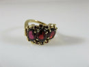 14K Gold Ring with 3 Oval Garnets & 6 Round Garnet Accents Mid-Century Sz 5