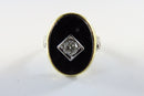 Art Deco 14K Gold Onyx Plaque Ring w/ Diamonds Onyx Size 4