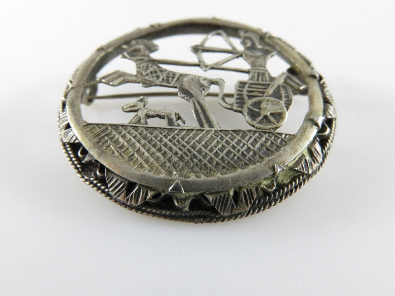 Egyptian Revival Ancient Chariot Dog Scene Art Deco Pierced 800 Silver Pin product image for Just Stuff I Sell, clear front view, neutral background, original listing photo, optimized descriptive alt text, centered composition variant 2