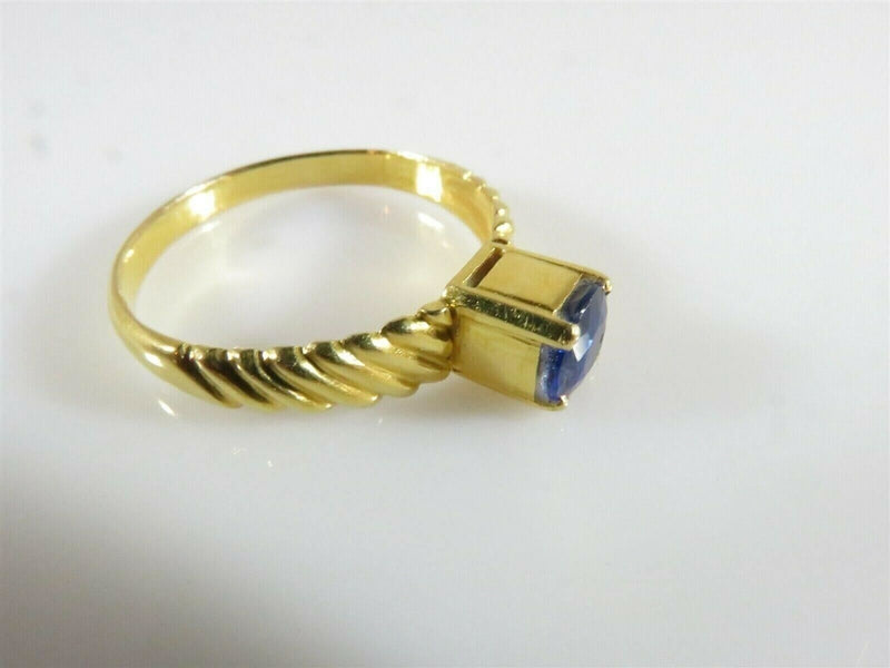 20K Gold .75 Carat Round Cut Natural Blue Sapphire Solitaire Ring Size 9.75
