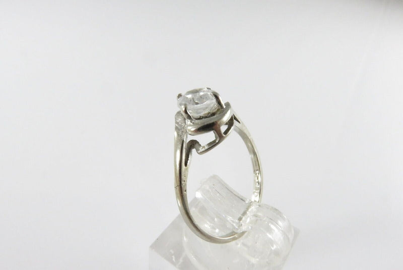 Vintage 10K White Gold Lab Created Quartz Bypass Ring Size 5.5 S-F Inc