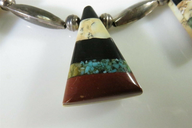 Beautiful Inlaid Stone Tab Choker Necklace With Sterling Silver Pearls & Melons product image for Just Stuff I Sell, clear front view, neutral background, original listing photo, optimized descriptive alt text, centered composition variant 9