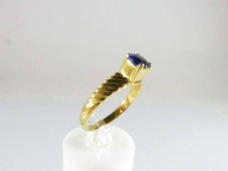20K Gold .75 Carat Round Cut Natural Blue Sapphire Solitaire Ring Size 9.75
