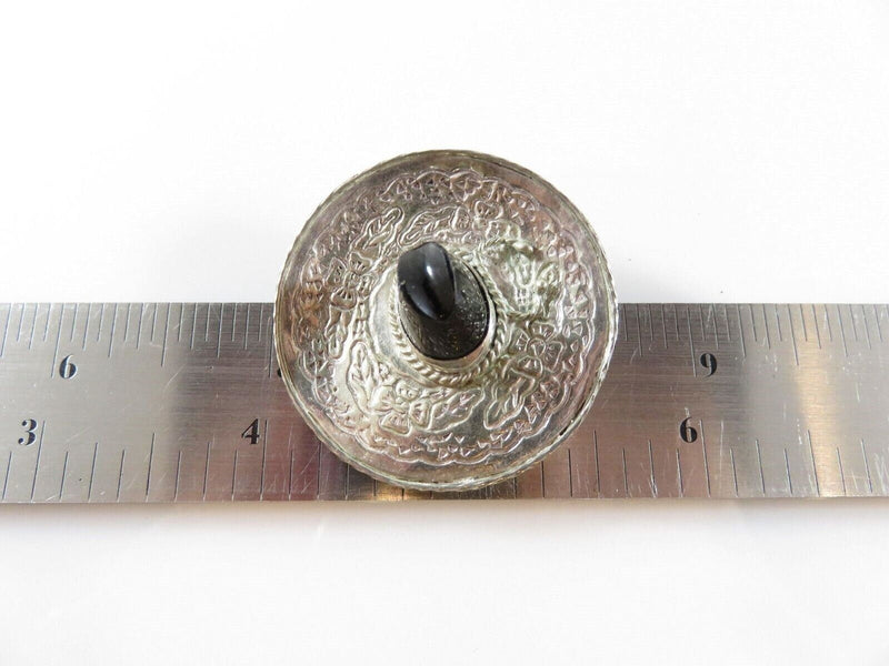 Fancy Sombrero Pin Brooch Sterling Silver & Onyx 925 Marked JE Hat Floral Design product image for Just Stuff I Sell, clear front view, neutral background, original listing photo, optimized descriptive alt text, centered composition variant 10