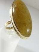 Vintage Mid-Century 10K Gold Rutilated Quartz Cabochon Ring Size 7