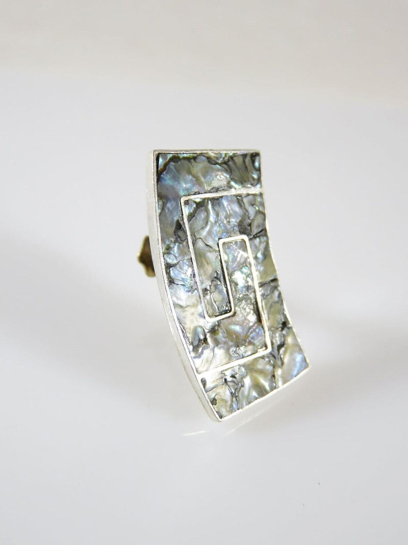 Modernist Mate-less Curved Abalone & Sterling Taxco Mexico Single Screw Back Earring product image for Just Stuff I Sell, clear front view, neutral background, original listing photo, optimized descriptive alt text, centered composition variant 2