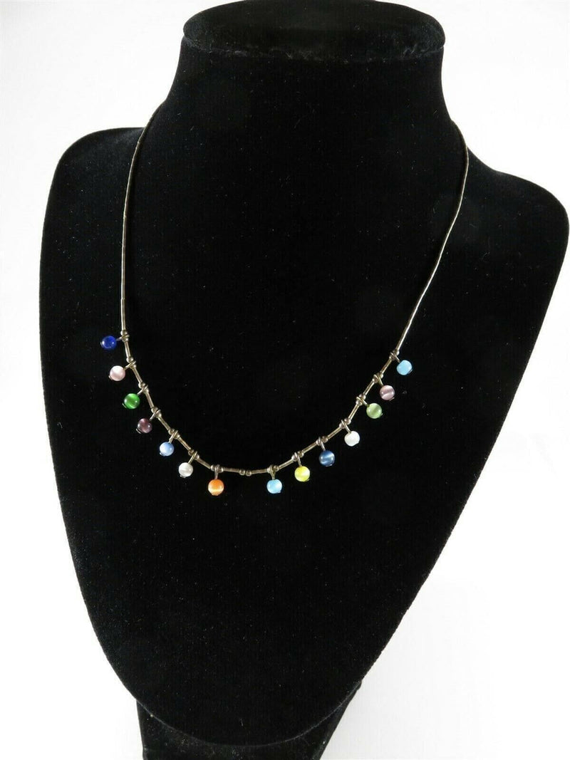 16" TL Sterling Silver Boho Bead & Multicolored Ball Enhancer Necklace product image for Just Stuff I Sell, clear front view, neutral background, original listing photo, optimized descriptive alt text, centered composition variant 2