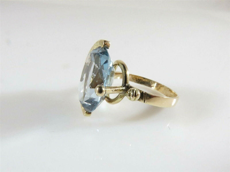 14K Mid Century Celestial Themed Oval Blue Topaz Solitaire Ring Size 6.5 product image for Just Stuff I Sell, clear front view, neutral background, original listing photo, optimized descriptive alt text, centered composition variant 10