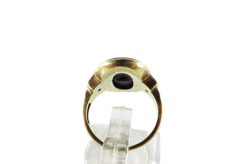 Art Deco 14K Gold Onyx Plaque Ring w/ Diamonds Onyx Size 4