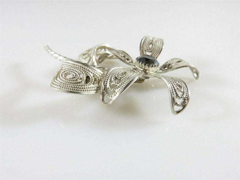 Lovely Sterling Silver Wire Filigree Twisted Wire Brooch Faceted Hematite Stone product image for Just Stuff I Sell, clear front view, neutral background, original listing photo, optimized descriptive alt text, centered composition variant 5