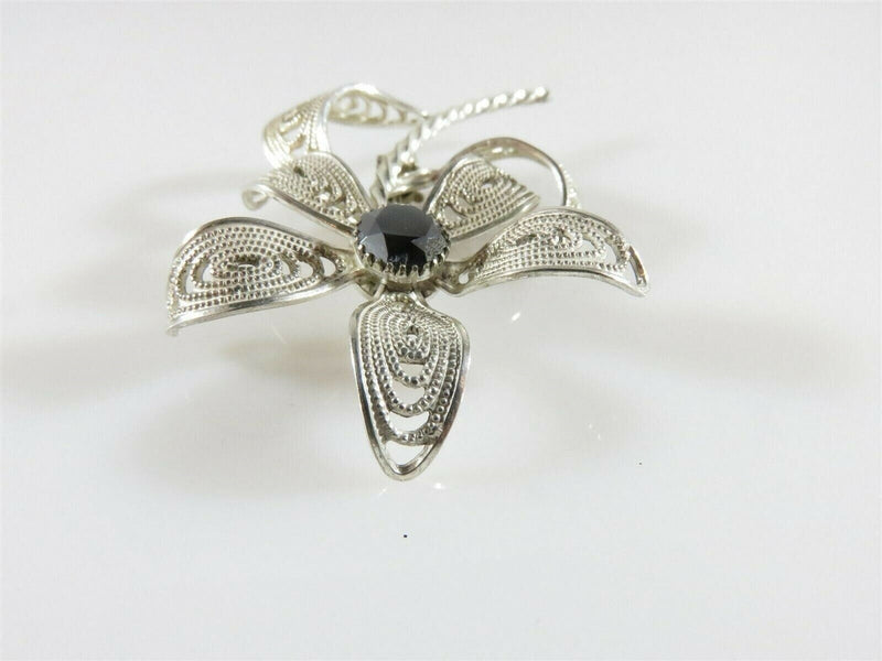 Lovely Sterling Silver Wire Filigree Twisted Wire Brooch Faceted Hematite Stone product image for Just Stuff I Sell, clear front view, neutral background, original listing photo, optimized descriptive alt text, centered composition variant 4