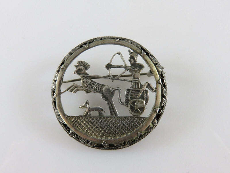 Egyptian Revival Ancient Chariot Dog Scene Art Deco Pierced 800 Silver Pin product image for Just Stuff I Sell, clear front view, neutral background, original listing photo, optimized descriptive alt text, centered composition