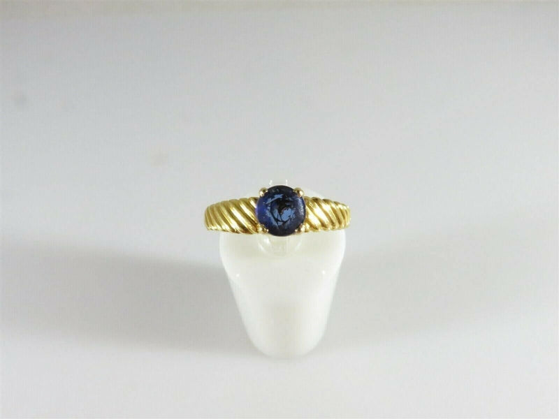 20K Gold .75 Carat Round Cut Natural Blue Sapphire Solitaire Ring Size 9.75