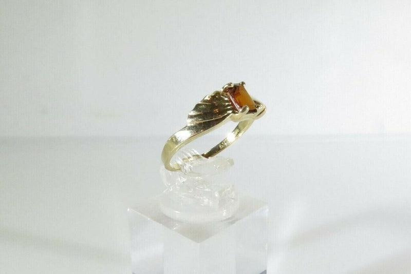 Lovely 14K Yellow Gold and Nice Emerald Cut Citrine Ring w/ Wing Style Band Sz 7 product image for Just Stuff I Sell, clear front view, neutral background, original listing photo, optimized descriptive alt text, centered composition variant 2