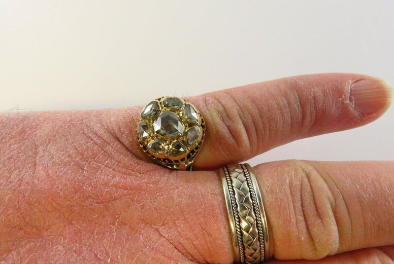 Victorian Round Rose Cut Diamond Cluster Statement Ring Unisex Size 10