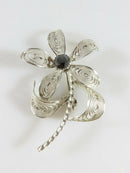 Lovely Sterling Silver Wire Filigree Twisted Wire Brooch Faceted Hematite Stone product image for Just Stuff I Sell, clear front view, neutral background, original listing photo, optimized descriptive alt text, centered composition