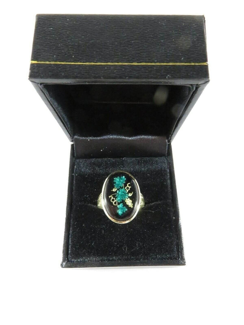 Antique 14K Statement Ring Enameled Leaf Grape Design with Chamfered Band Sz 6 product image for Just Stuff I Sell, clear front view, neutral background, original listing photo, optimized descriptive alt text, centered composition variant 7