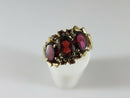 14K Gold Ring with 3 Oval Garnets & 6 Round Garnet Accents Mid-Century Sz 5