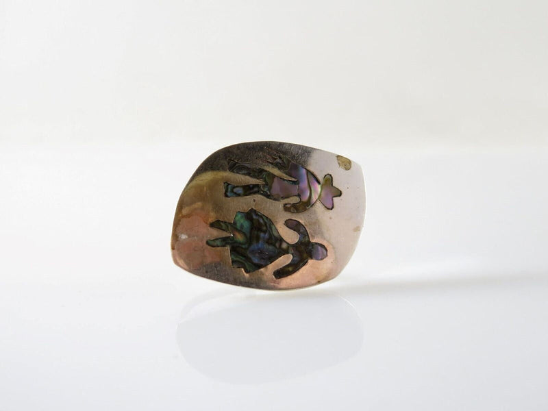 Vintage Unmatched Man & Woman Abalone and Sterling Disc Taxco APO Single Silver Earring product image for Just Stuff I Sell, clear front view, neutral background, original listing photo, optimized descriptive alt text, centered composition